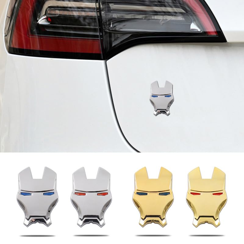 JVCV® 3D Metal Iron M face Sticker Chrome Logo Decal Emblem Badge for All Cars Bikes Laptops Headphones Helmets Home Office Accessory (Iron M Face, Gold Blue Eyes) - Image 5
