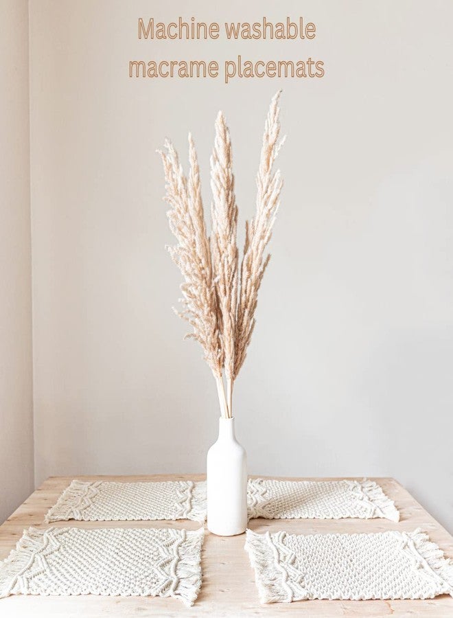 SnugLife Macrame Placemats Set of 6 - Handmade Cotton Woven Boho Placemats - Modern Farmhouse Fringe Placemats for Dining Table, Kitchen, Bohemian Wedding Décor, Rustic Natural Off White, 12”x20” - Image 3