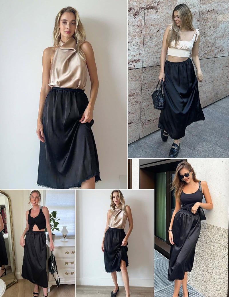 Avidlove Women 36" Long Half Slips for Maxi Dresses Satin Lace Underskirt(Black,S) - Image 4