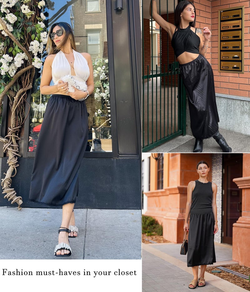 Avidlove Women 36" Long Half Slips for Maxi Dresses Satin Lace Underskirt(Black,S) - Image 2