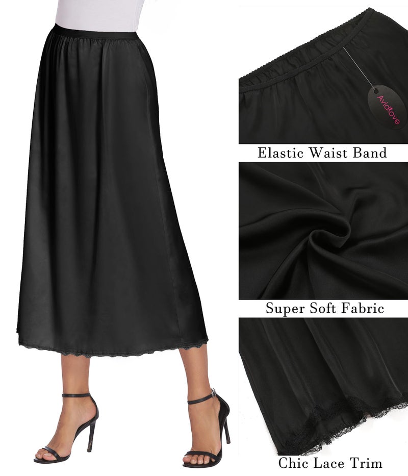 Avidlove Women 36" Long Half Slips for Maxi Dresses Satin Lace Underskirt(Black,S) - Image 5