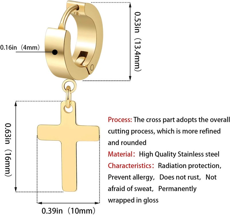 TXPFF Store Men Women Stainless Steel Cross Earrings Set Dangle Hinged Earrings of Dangle Hinged Earrings Cross hoop Earrings - Image 2