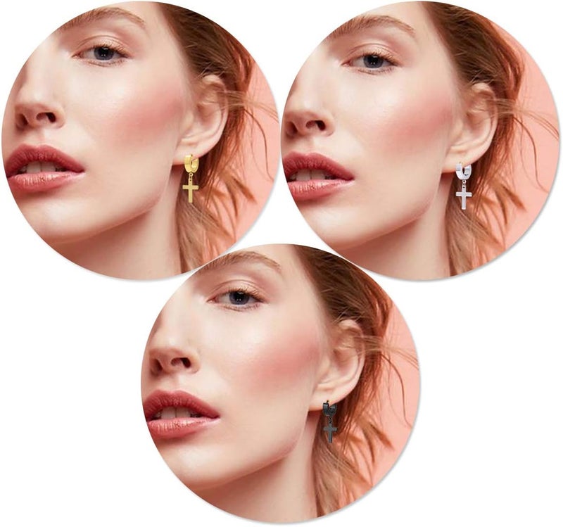 TXPFF Store Men Women Stainless Steel Cross Earrings Set Dangle Hinged Earrings of Dangle Hinged Earrings Cross hoop Earrings - Image 5