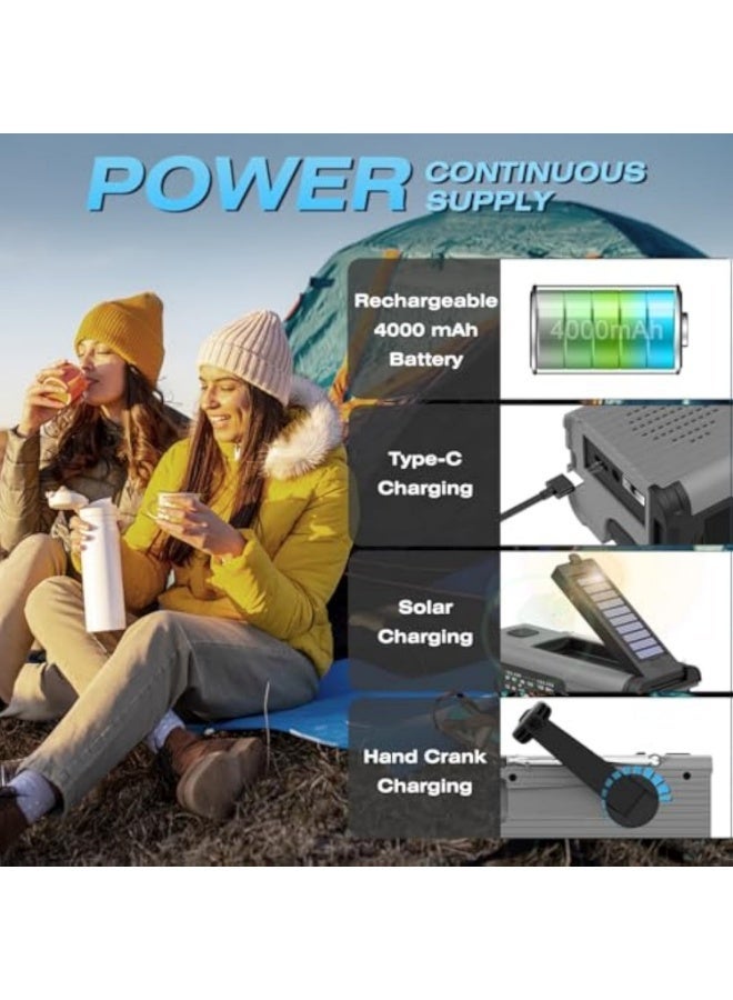 Arabest Emergency Weather Radio, 2000mAh Solar Hand Crank AM/FM/NOAA Portable Radio with Phone Charger, LED Flashlight, Reading Lamp & SOS Alarm, Grey - Image 4