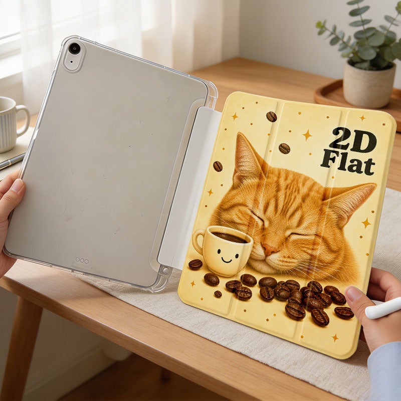 Tablet Case for iPad, Sleepy Orange Cat Coffee Cup, iPad Cover for Mini Air Pro 4 5 6 7 8 9 10 11 12, Compatible with 7.9 8.3 9.7 10.2 10.5 10.9 11 12.9 13 inch Slim Clear Protective Cover with Stand for Women - Image 3