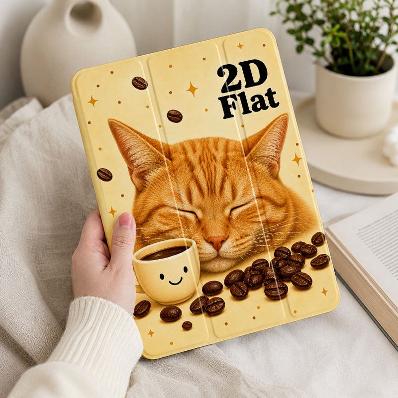Tablet Case for iPad, Sleepy Orange Cat Coffee Cup, iPad Cover for Mini Air Pro 4 5 6 7 8 9 10 11 12, Compatible with 7.9 8.3 9.7 10.2 10.5 10.9 11 12.9 13 inch Slim Clear Protective Cover with Stand for Women - Image 4