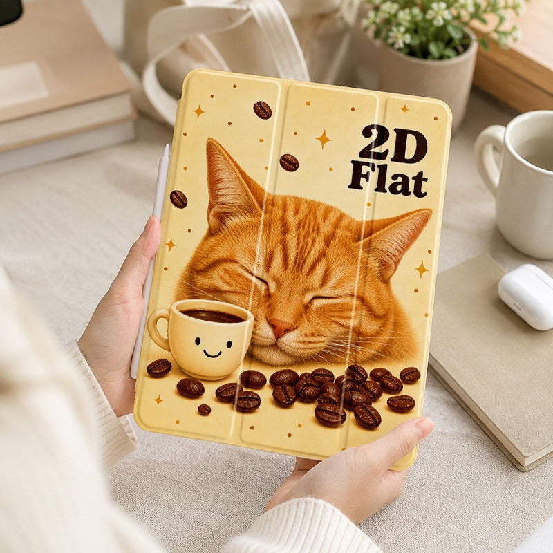 Tablet Case for iPad, Sleepy Orange Cat Coffee Cup, iPad Cover for Mini Air Pro 4 5 6 7 8 9 10 11 12, Compatible with 7.9 8.3 9.7 10.2 10.5 10.9 11 12.9 13 inch Slim Clear Protective Cover with Stand for Women - Image 5