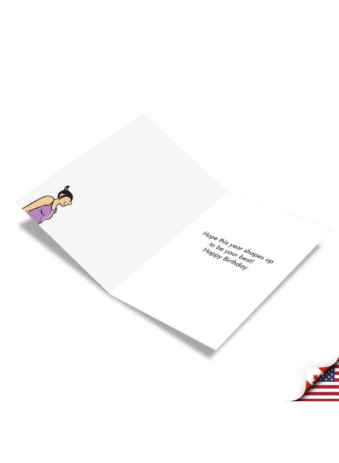 NobleWorks - 1 Funny Women's Birthday Card with Envelope - Cartoon Humor, Stationery Bday Celebration Card for Wife, Women - Midlife Yoga Poses C7312BDG - Image 2