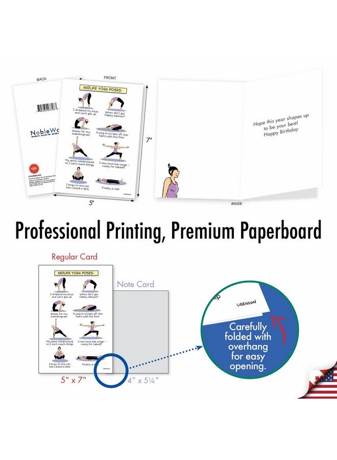 NobleWorks - 1 Funny Women's Birthday Card with Envelope - Cartoon Humor, Stationery Bday Celebration Card for Wife, Women - Midlife Yoga Poses C7312BDG - Image 3