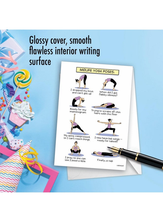 NobleWorks - 1 Funny Women's Birthday Card with Envelope - Cartoon Humor, Stationery Bday Celebration Card for Wife, Women - Midlife Yoga Poses C7312BDG - Image 5