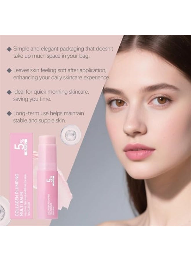 FLEXQW Pink Collagen Volume Multi Balm Stick, Korean Balm Stick for Face with Collagen, Retinol, Caffeine, Volumizing Plumping Hydrating Firming for Face, Eyes, Lips, Neck, 0.35OZ (1 PCS) - Image 4