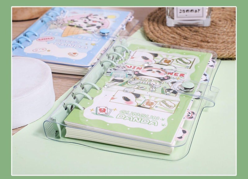 SWOPPERRY Korean Stationery Mini Transparent 3-Hole Binder Spiral Diary Notebook – Cute Kawaii Portable Journal Notebook Agenda for Girls & Students (80+ Pages) (gungun panda) - Image 2