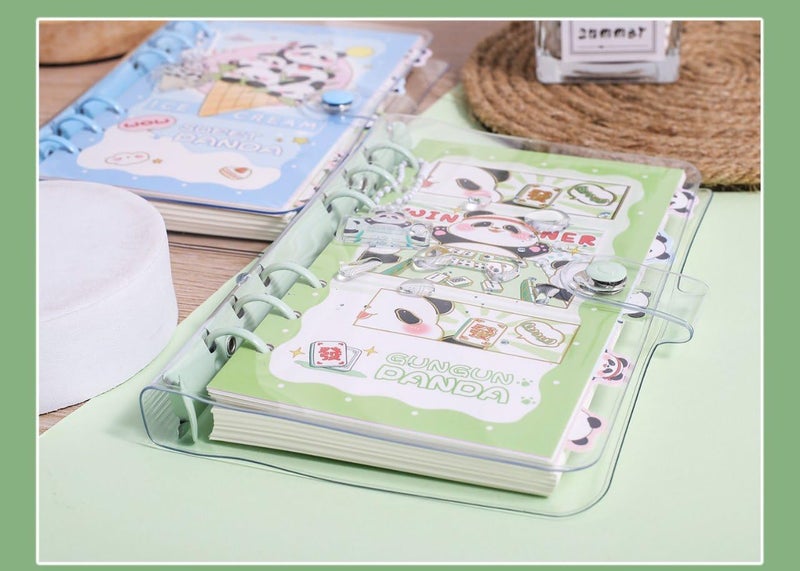 SWOPPERRY Korean Stationery Mini Transparent 3-Hole Binder Spiral Diary Notebook – Cute Kawaii Portable Journal Notebook Agenda for Girls & Students (80+ Pages) (gungun panda) - Image 5