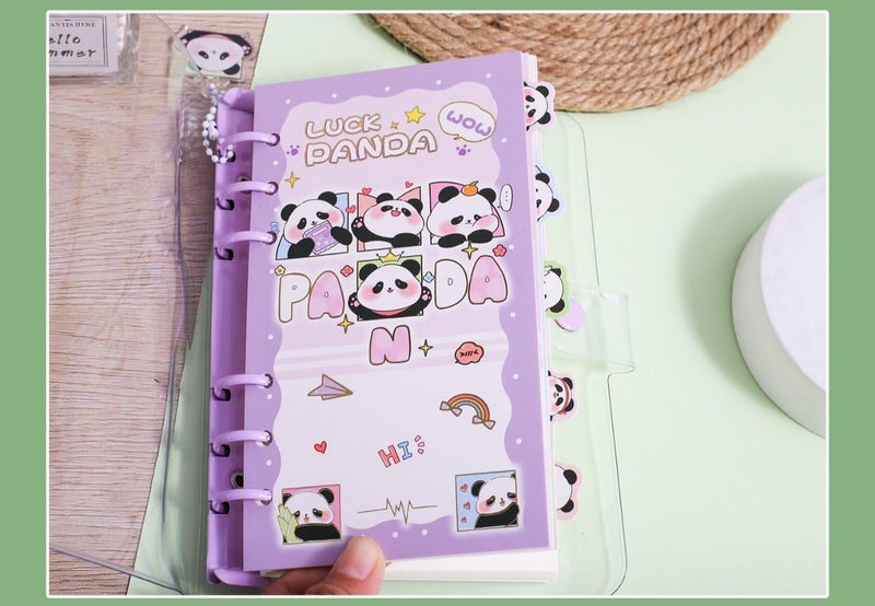 SWOPPERRY Korean Stationery Mini Transparent 3-Hole Binder Spiral Diary Notebook – Cute Kawaii Portable Journal Notebook Agenda for Girls & Students (80+ Pages) (gungun panda) - Image 3