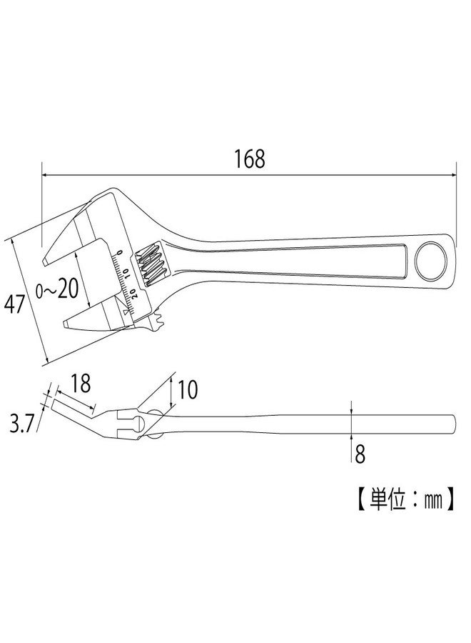 TOP HT-150B Thin Exact Wrench, Vent Type, Tip 0.1 inches (3.7 mm), 20° Angle, Mouth Opening 0 - 0.8 inches (0 - 20 mm), Tsubamesanjo, Made in Japan - Image 2