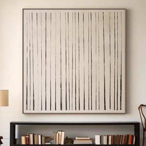 Ecyanlv Neutral Abstract Canvas Wall Art Modern Abstract Posters and Prints Brown Beige and Black Wall Art Wabi Sabi Painting Neutral Geometric Artwork Beige Minimalist Picture for Bedroom 16x16inch Frameless - Image 1