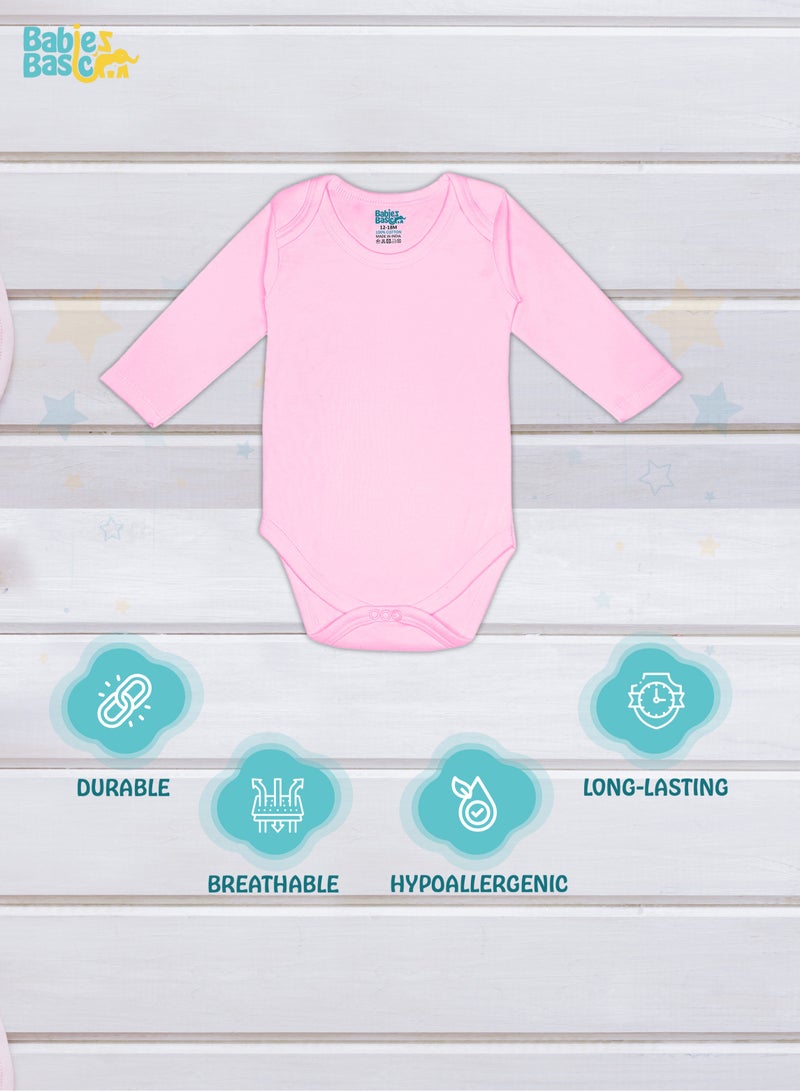 Babies Basic 100% Super Soft Cotton, Long Sleeves Romper/Bodysuit, For New Born To 24Months, Set Of 3 - Pink, Lemon, Cream  - Image 3