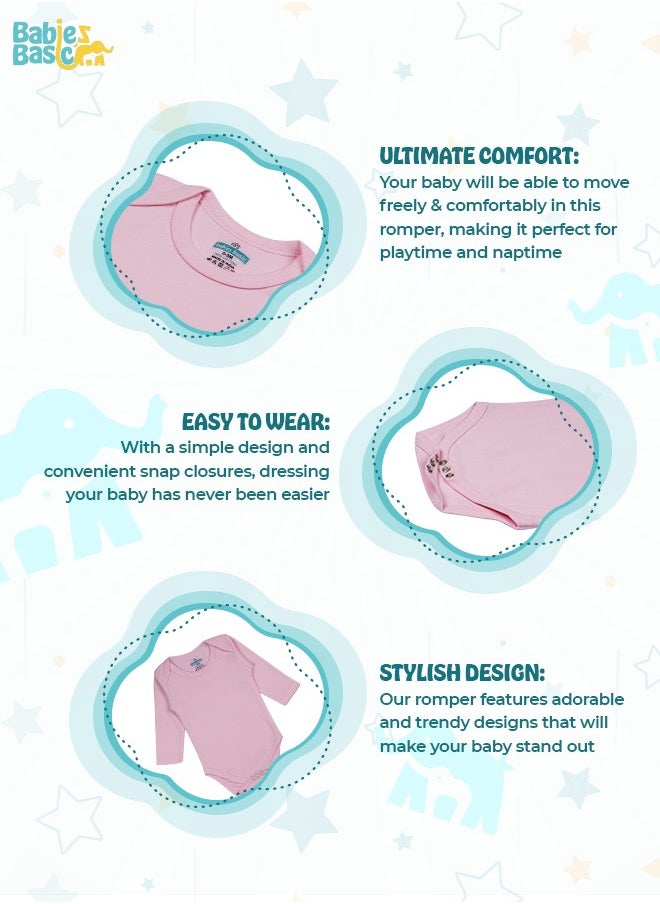 Babies Basic 100% Super Soft Cotton, Long Sleeves Romper/Bodysuit, For New Born To 24Months, Set Of 3 - Pink, Lemon, Cream  - Image 3