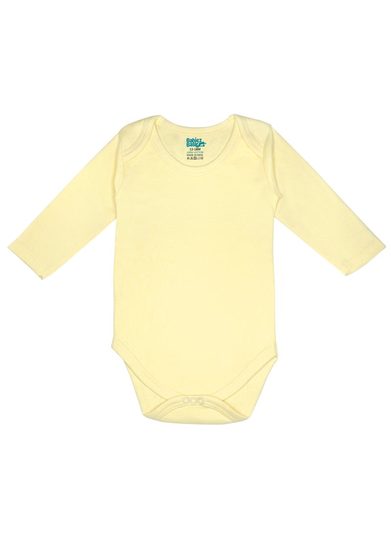 Babies Basic 100% Super Soft Cotton, Long Sleeves Romper/Bodysuit, For New Born To 24Months, Set Of 3 - Pink, Lemon, Cream  - Image 4