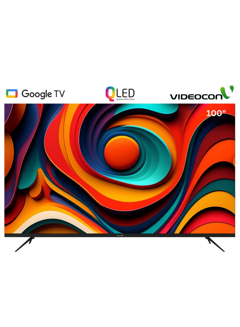 VIDEOCON 100 Inch Edgeless QLED 4K UHD Google TV with Voice Remote, Dolby Audio, Bluetooth, A+ Grade Panel and Free Wall Mount E100QLGT1100 Black - Image 1