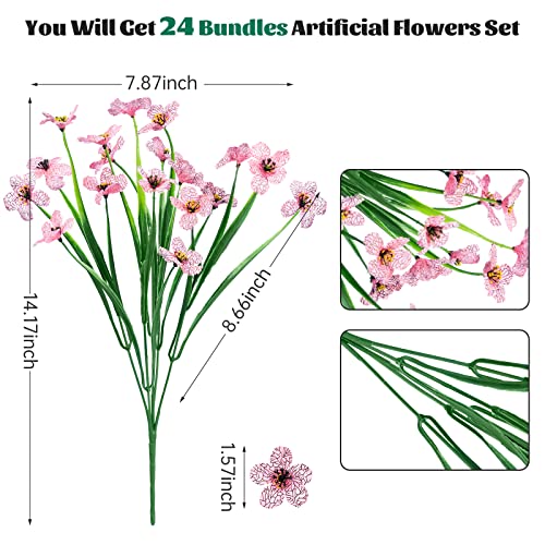 Lnoicy 24 Pcs Artificial Flowers for Outdoor,Plastic Flowers Decoration, UV Resistant Faux Flowers Shrubs, Artificial Plants for Indoor Outside Garden Home Wedding Farmhouse(Pink) - Image 2