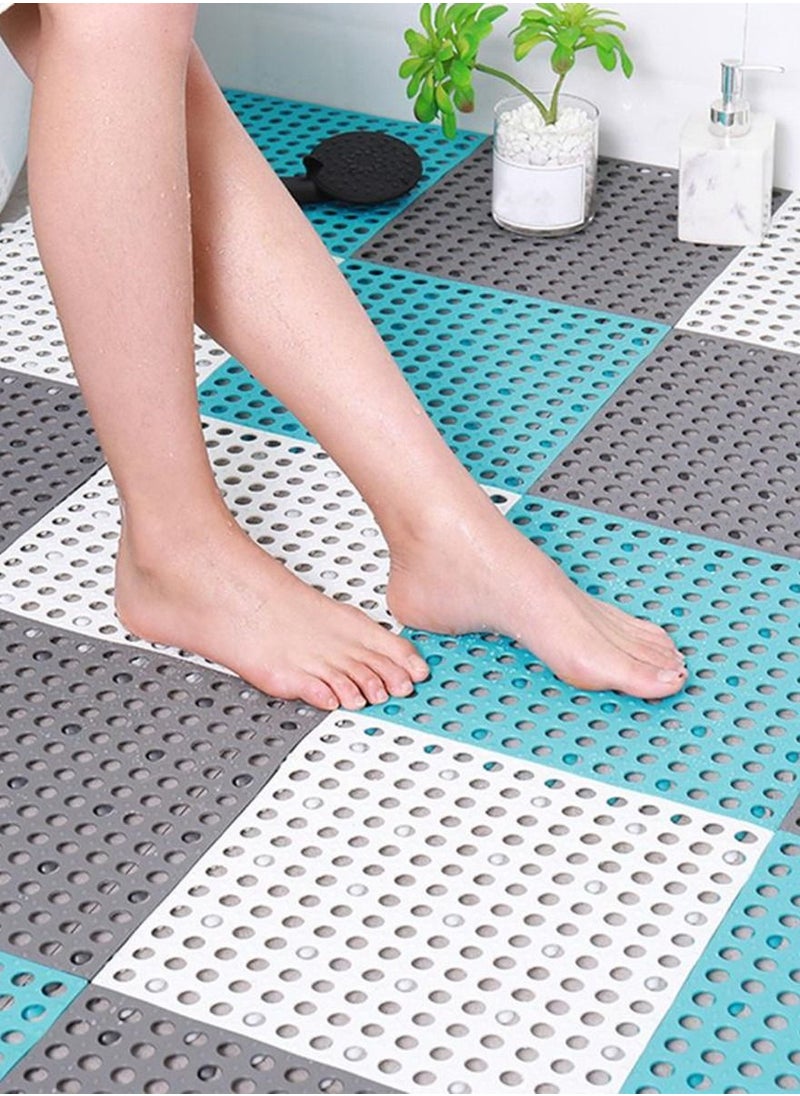 ماستون - 10 قطع من بلاط الأرضيات المطاطي المتشابك مع فتحات التصريف بحجم DIY ، حمام الحمام ، المرحاض ، بلاط الأرضية غير القابل للانزلاق ، حصيرة تدليك ، وسادة ناعمة ، بلاط الأرضية 30 * 30 سم / أبيض - Image 1