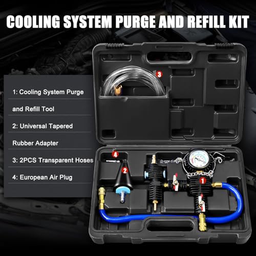 JIFETOR Cooling System Vacuum Purge Radiator Coolant Refill Tool Kit, Universal Automotive Water Tank Pneumatic Vacuum Antifreeze Change Filler Set, with Adapter Case Hose for Car Van SUV Truck - Image 2