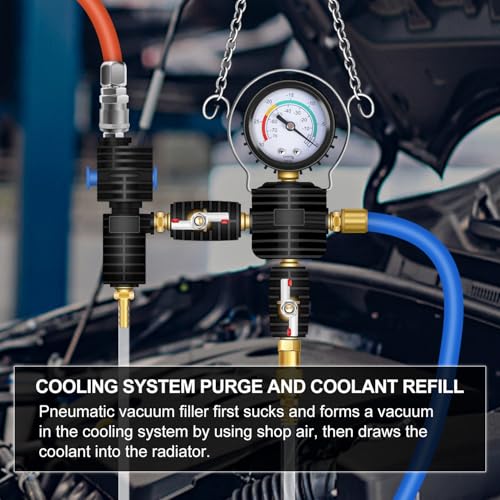 JIFETOR Cooling System Vacuum Purge Radiator Coolant Refill Tool Kit, Universal Automotive Water Tank Pneumatic Vacuum Antifreeze Change Filler Set, with Adapter Case Hose for Car Van SUV Truck - Image 5