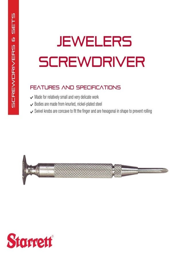 ستارريت مفك براغي Starrett Jewelers بمقبض مُسنن وجسم فولاذي مطلي بالنيكل - مثالي للأعمال الدقيقة والحساسة والأعمال الصغيرة نسبيًا - رقم شفرة فيليبس #0 - 555F - Image 2