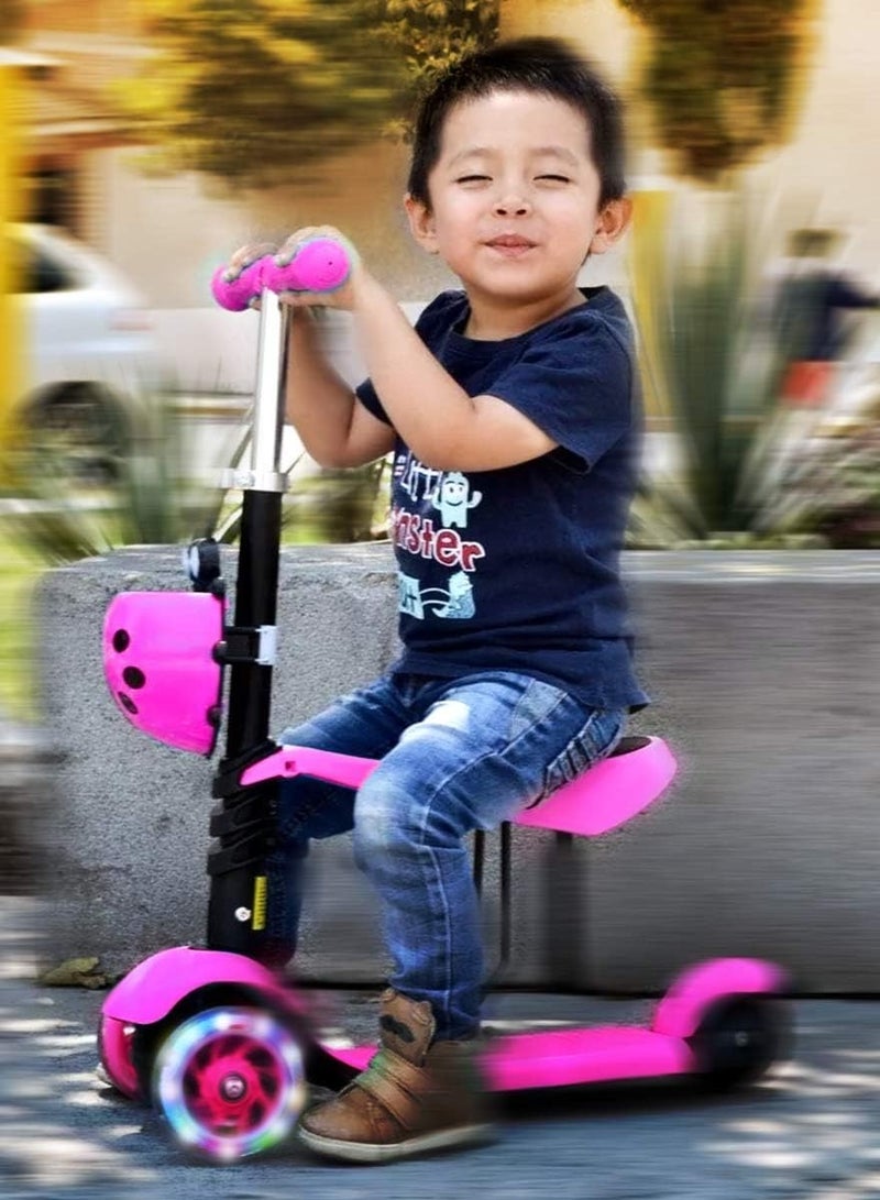 Three-wheeled children's scooter with folding seat and LED lighting - Ladybug Design - Pink color  - Image 4