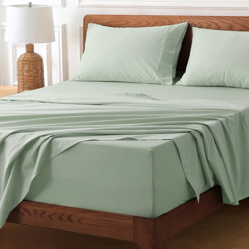 HYPREST Deep Pocket King Sheets Mint-100% Cotton Sheet Sets Fits 18"-24" in Deep Mattress, Hotel Luxury Soft Wrinkle Free Cooling for King Bed - Image 5