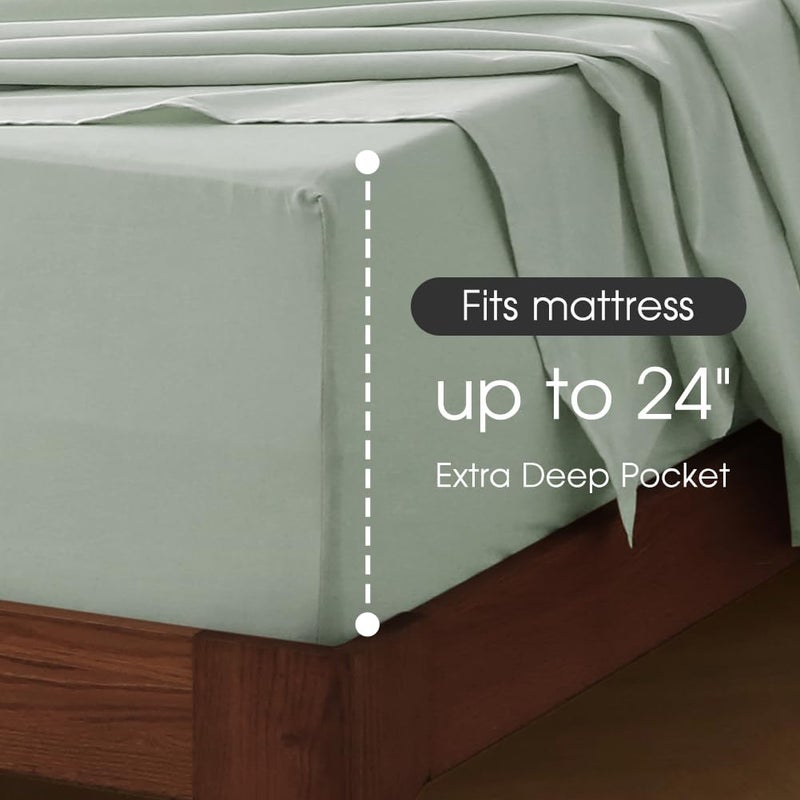 HYPREST Deep Pocket King Sheets Mint-100% Cotton Sheet Sets Fits 18"-24" in Deep Mattress, Hotel Luxury Soft Wrinkle Free Cooling for King Bed - Image 3