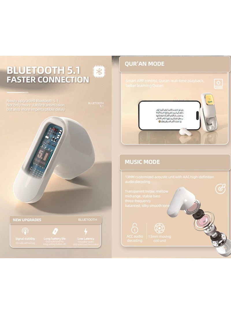 إيكوانتو سماعة أذن بلوتوث لاسلكية QB525 للمسلمين البريطانيين مع مكبر صوت ذكي للقرآن الكريم، سماعات أذن QB525 لاسلكية مع قرآن كامل، سماعة أذن مكبر صوت للقرآن الكريم، صلاة المسلمين، تعلم سورة القرآن الكريم، مشغل القرآن الكريم باللغة العربية - Image 5