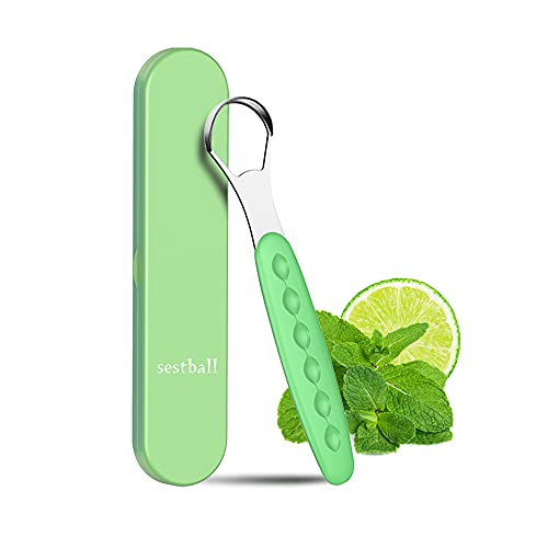 Sestball New Version Tongue Scraper Cleaner for Adults & Kids, Medical Grade Metal Tongue Brushes Set for Fresh Breath Dental Eliminate Bad Breath in Seconds (Green) - Image 1
