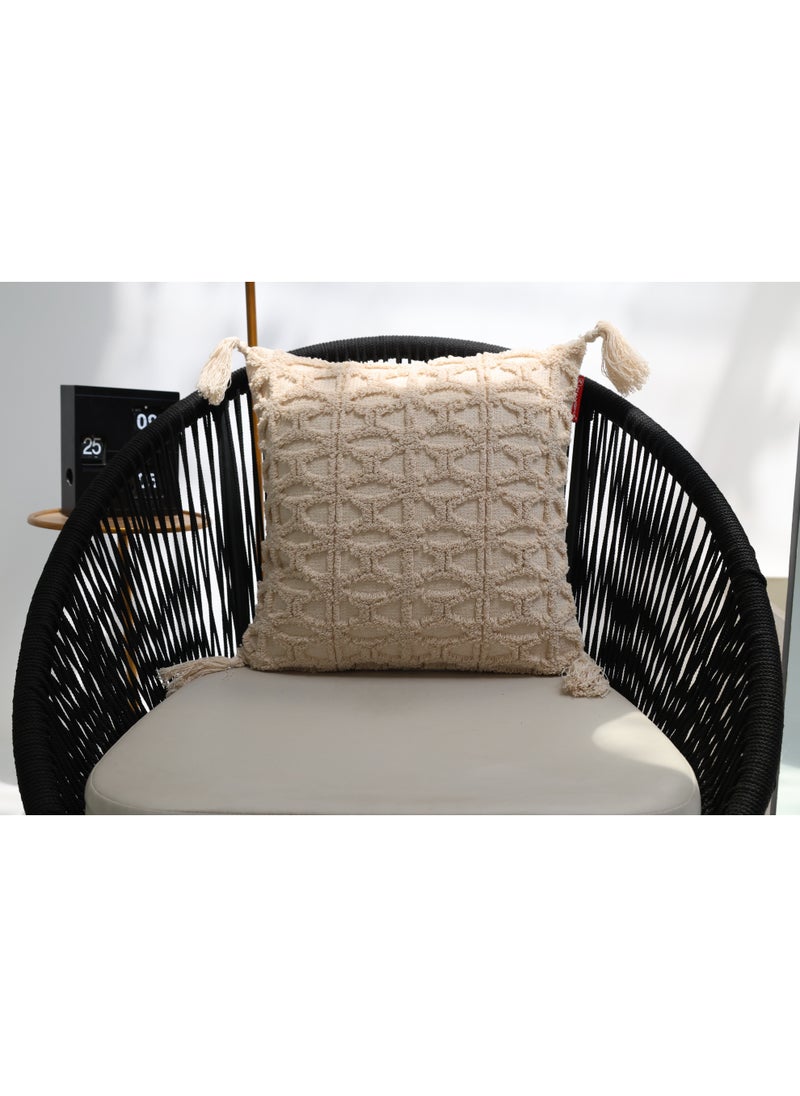 Ramsha Natural Color Cotton Home Decor Tassel Cushion with Filler for Bedroom – CS 331  - Image 2