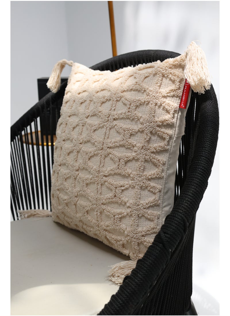Ramsha Natural Color Cotton Home Decor Tassel Cushion with Filler for Bedroom – CS 331  - Image 1
