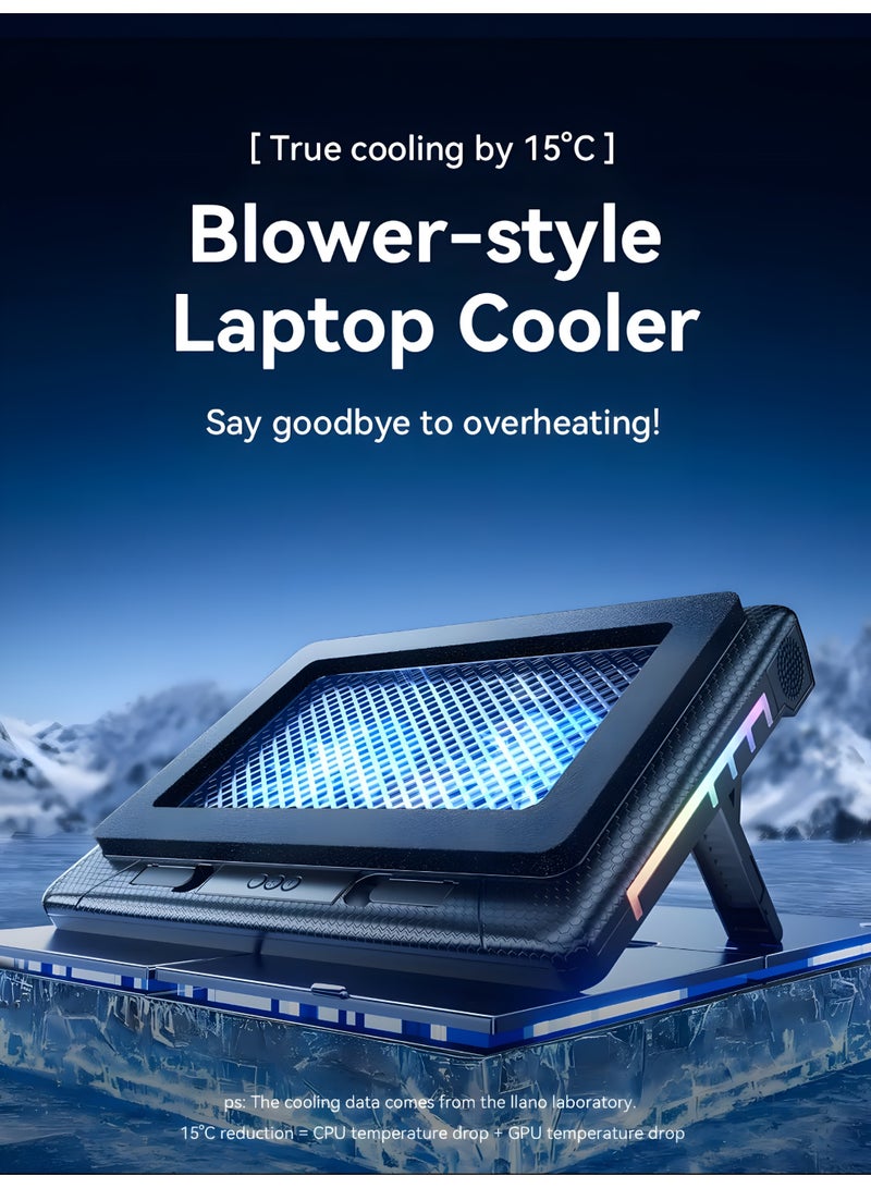 يوتوبيا قاعدة تبريد لابتوب S700 -  بمروحتين كبيرة 14 سم - اضاءة RGB ملونة  - حامل بسبعة اوضاع  - منفذين USB - تصميم قوي متوافقة مع لابتوبات حتى 17 بوصة - Image 5