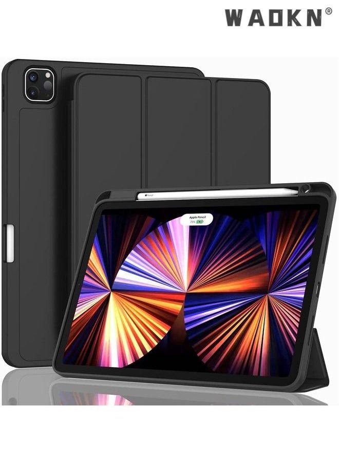 WAOKN - Case for iPad Pro 11 Inch (2022/2021/2020 Model) with Pencil Holder, Support 2nd Pencil Charging, Slim Tablet Cover with Soft TPU Back, Support Touch ID and Auto Wake/Sleep (Black) - Image 1