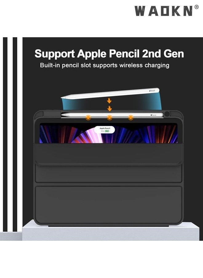 WAOKN - Case for iPad Pro 11 Inch (2022/2021/2020 Model) with Pencil Holder, Support 2nd Pencil Charging, Slim Tablet Cover with Soft TPU Back, Support Touch ID and Auto Wake/Sleep (Black) - Image 1