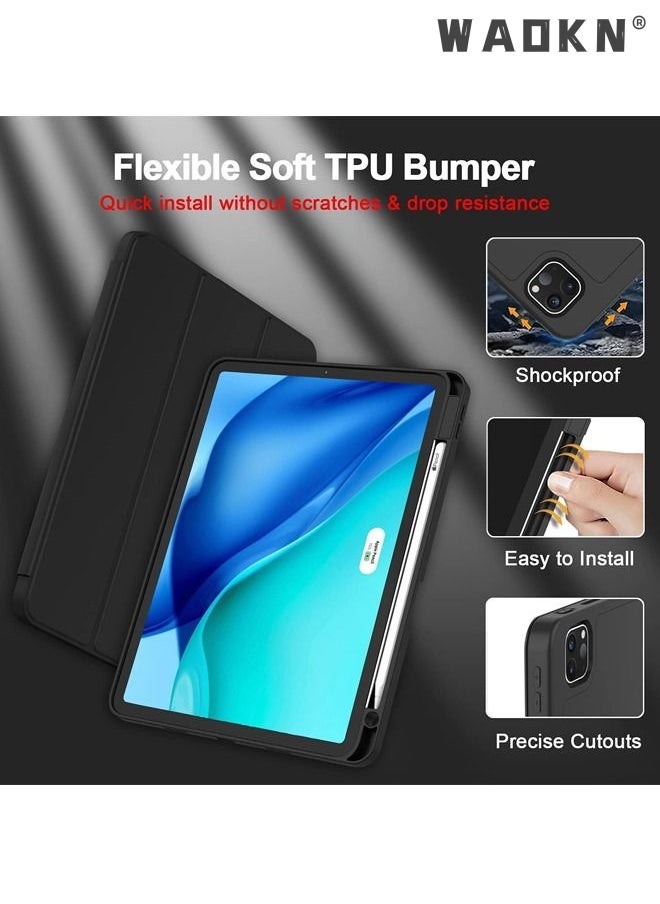 WAOKN - Case for iPad Pro 11 Inch (2022/2021/2020 Model) with Pencil Holder, Support 2nd Pencil Charging, Slim Tablet Cover with Soft TPU Back, Support Touch ID and Auto Wake/Sleep (Black) - Image 1