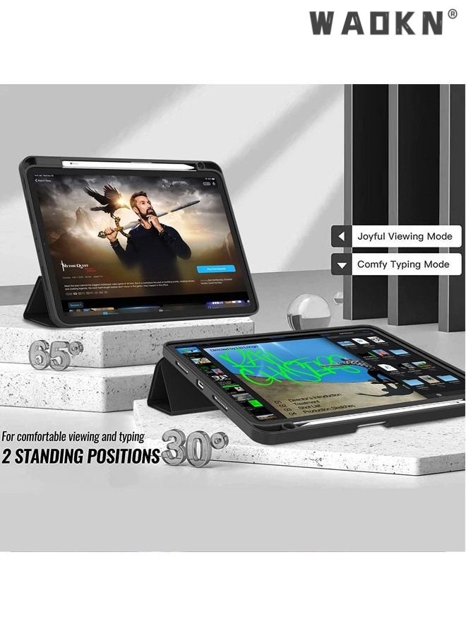WAOKN - Case for iPad Pro 11 Inch (2022/2021/2020 Model) with Pencil Holder, Support 2nd Pencil Charging, Slim Tablet Cover with Soft TPU Back, Support Touch ID and Auto Wake/Sleep (Black) - Image 1