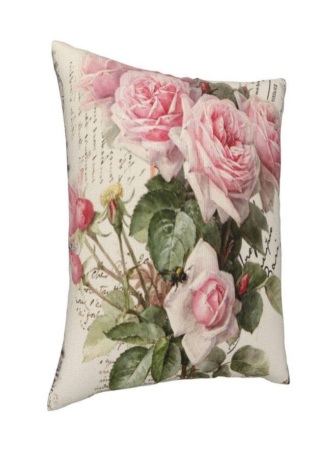VARUN Pink Blooming Romantic Roses Throw Pillow Covers Vintage Natural Flower Bouquet Art Design Square Pillowcases for Home Decor Sofa Car Bedroom Pillow case 18x18inch - Image 2
