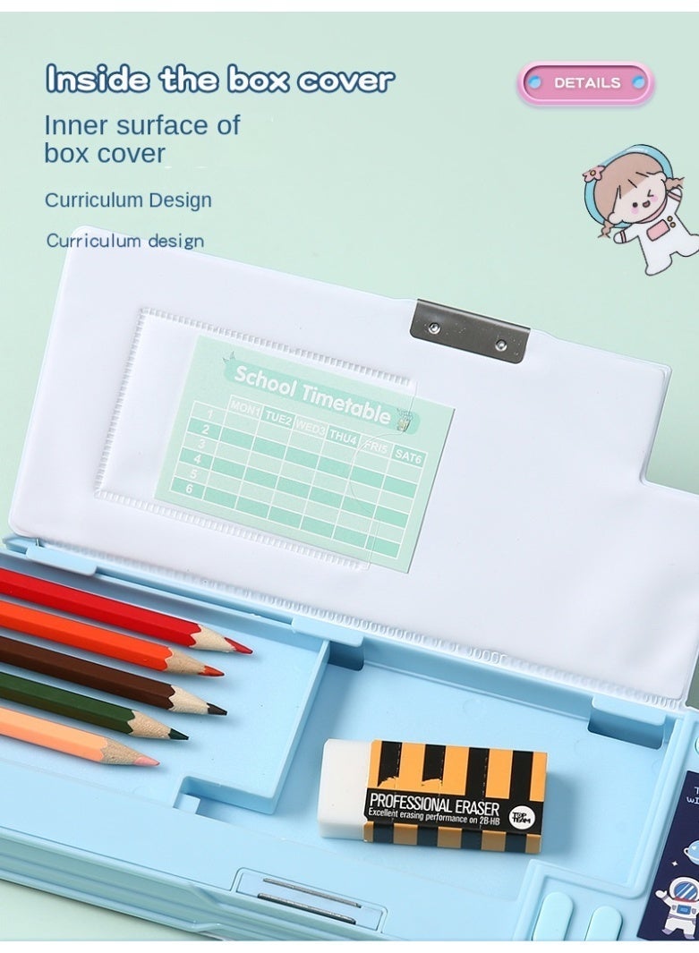 Pop Up Multifunction Pencil Case for Kids with Calculator and Sharpener, Large Capacity Stationery Organizer, Cute Astronaut Cartoon Pencil Box for Boys and Girls, School Supplies Gift (Blue) - Image 5