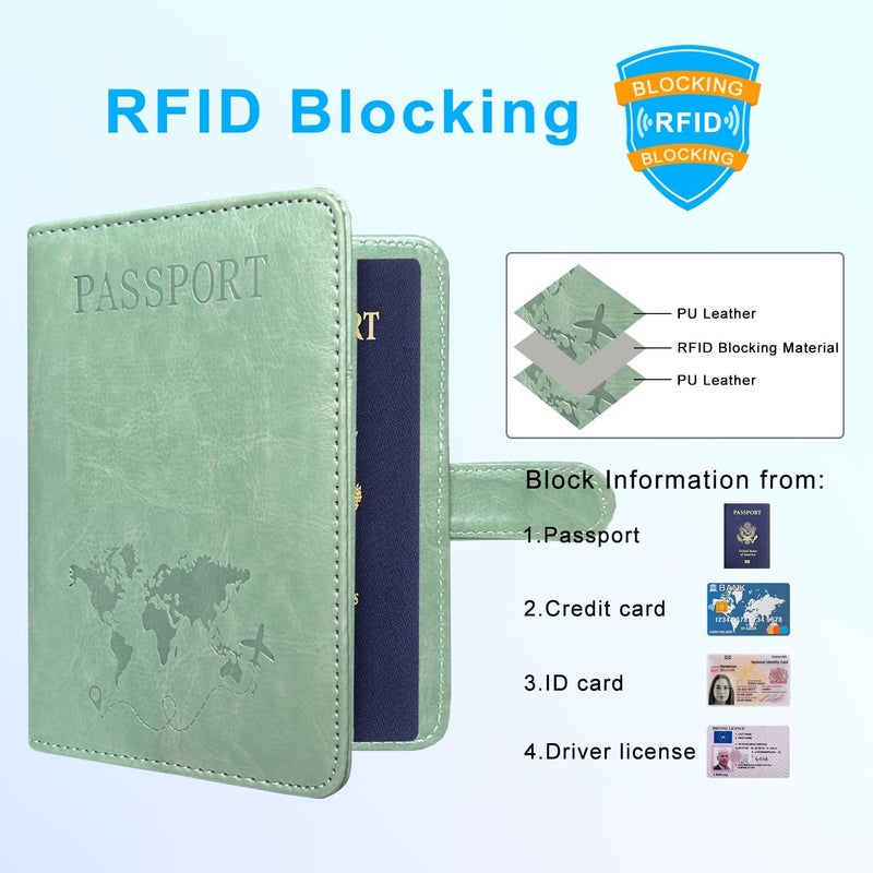 ACdream Passport Holder for Travel Essentials, Rfid Blocking Passport Wallet Cover Case for Travel Must Haves Accessories, Book Holders for Women Men, Agave Green R64 - Image 4