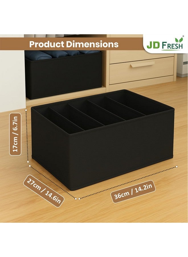 JD FRESH JD FRESH 4 Pcs Non-Woven Cloth Organizer for Storage/Foldable Wardrobe Organiser for Clothes/Collapsible Storage Box/Storage Baskets for Organizing Shirts/Pants/Jeans/Dress/Sweaters - (5 Slot, Black)  - Image 3