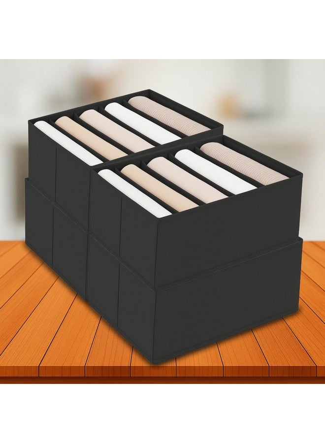 JD FRESH JD FRESH 4 Pcs Non-Woven Cloth Organizer for Storage/Foldable Wardrobe Organiser for Clothes/Collapsible Storage Box/Storage Baskets for Organizing Shirts/Pants/Jeans/Dress/Sweaters - (5 Slot, Black)  - Image 1