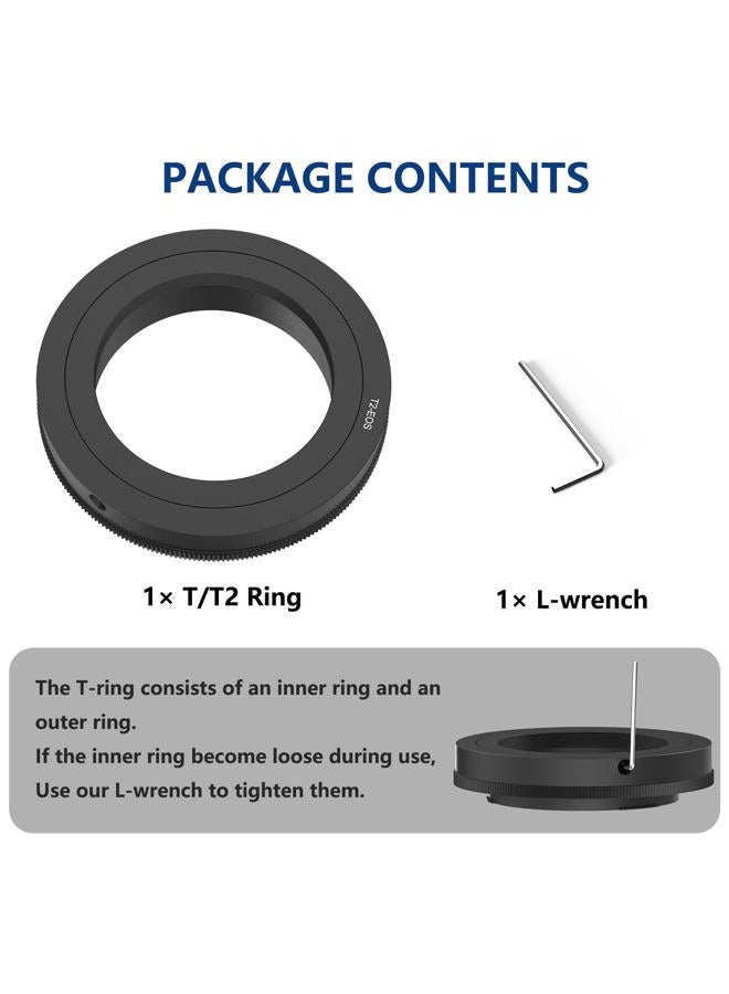 Lightdow T/T2 Mount Lens Adapter Ring for Canon EOS Rebel T3 T3i T4i T5 T5i T6 T6i T6s T7 T7i SL1 SL2 6D 7D 7D 60D 70D 77D 80D 5D II/III/IV DSLR Camera - Image 5