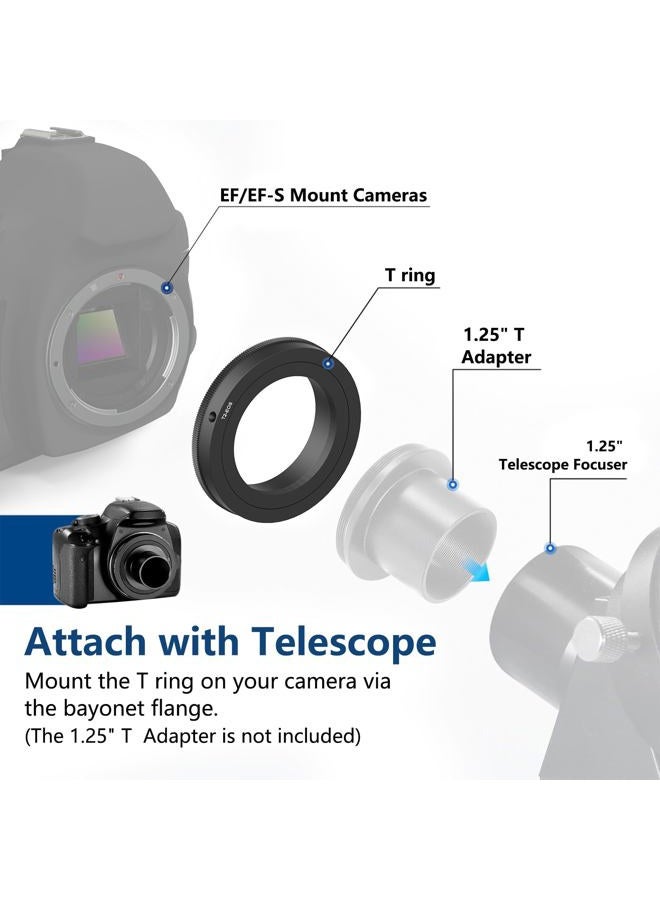 Lightdow T/T2 Mount Lens Adapter Ring for Canon EOS Rebel T3 T3i T4i T5 T5i T6 T6i T6s T7 T7i SL1 SL2 6D 7D 7D 60D 70D 77D 80D 5D II/III/IV DSLR Camera - Image 3