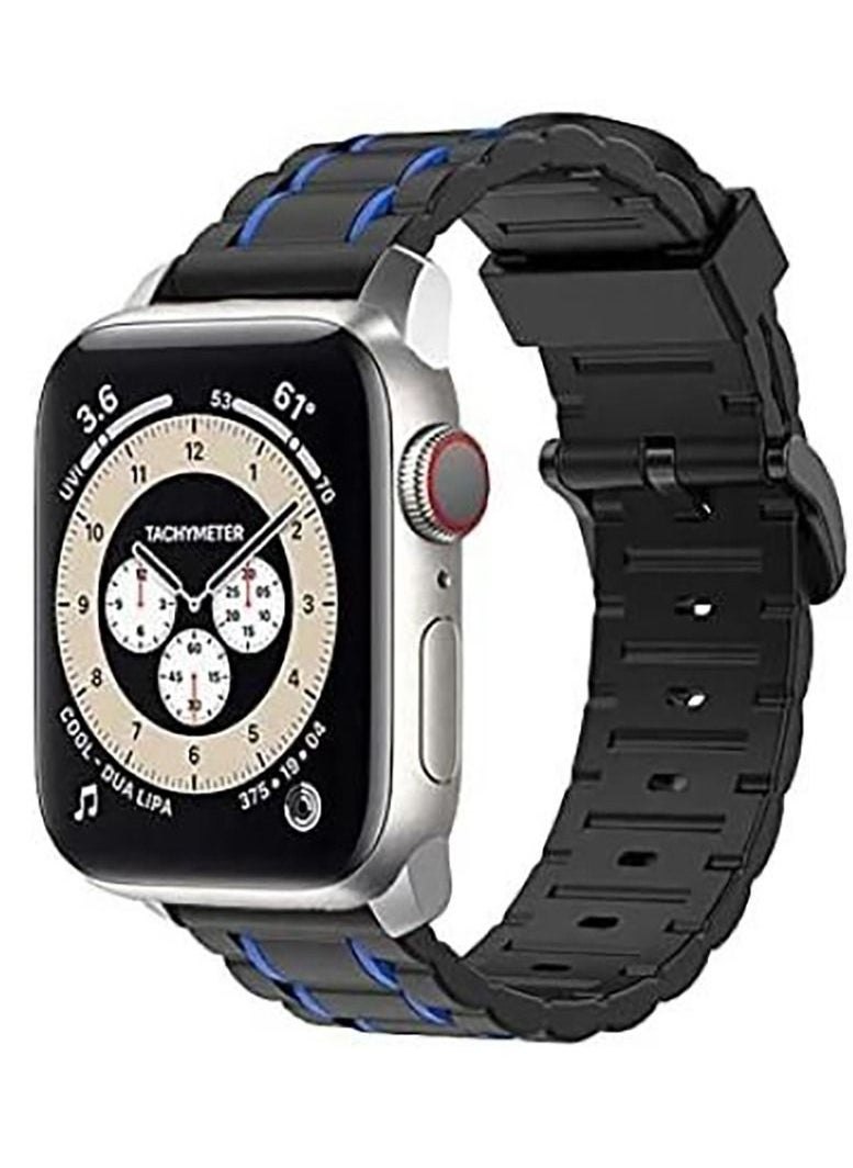 Generic Apple Watch 45mm/44mm/42mm Silicone Wrist Band & Aamazing Comfortable Design - Black/Blue 