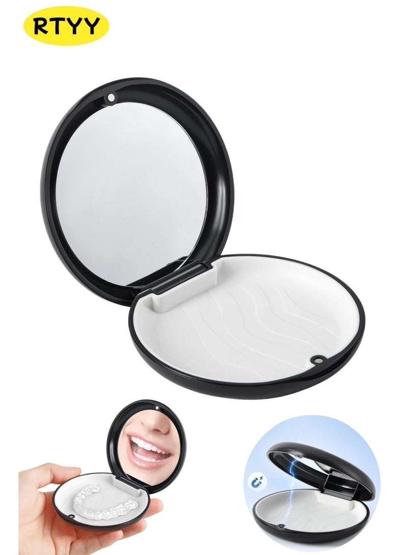 RTYY Retainer Case with Mirror Mouthguard Case Denture Case with Magnetic Closure, Retainer Holder Denture Holder Container Aligner Retainer Braces Storage Box Organizer with Silicone Textured Liner - Image 1